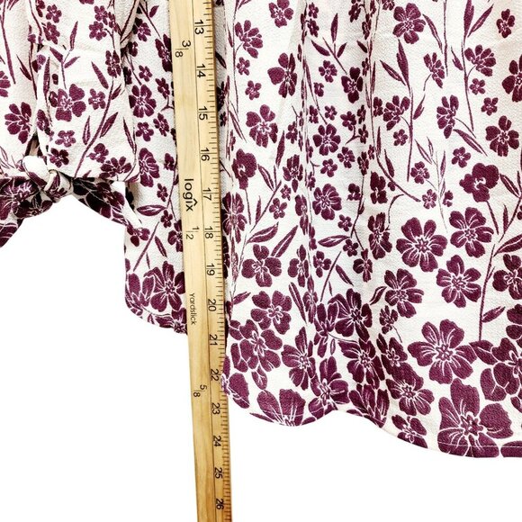 Haute Monde Floral Off Shoulder Blouse SZ S Beige/Burgundy 3/4 Sleeve Womens Top - Picture 7 of 10